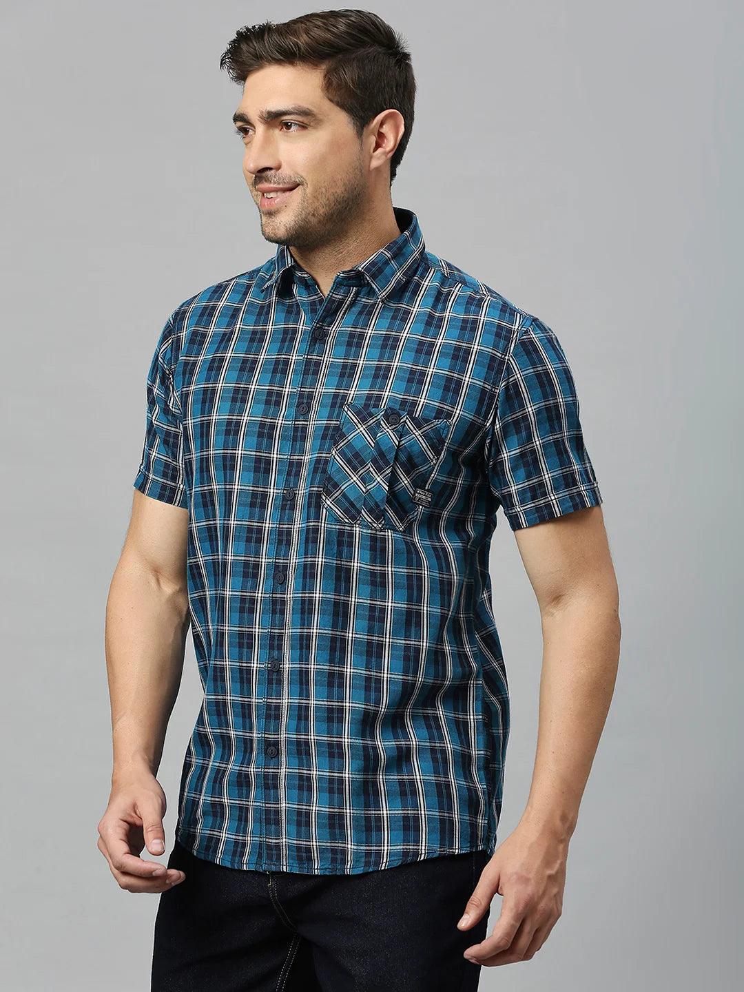 Teal Blue Checkered Shirt