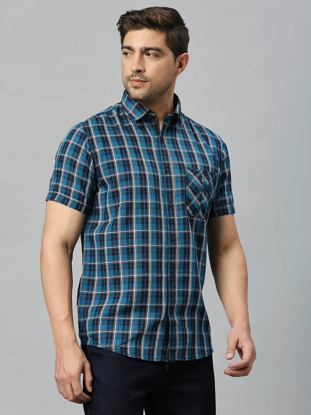 Teal Blue Checkered Shirt