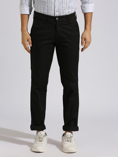 Stretchable Textured Black Chino Pants