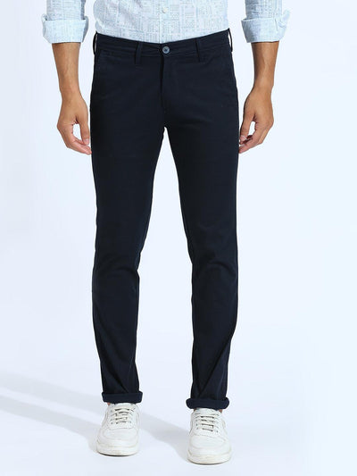 Textured Navy Narrow Chino Pants