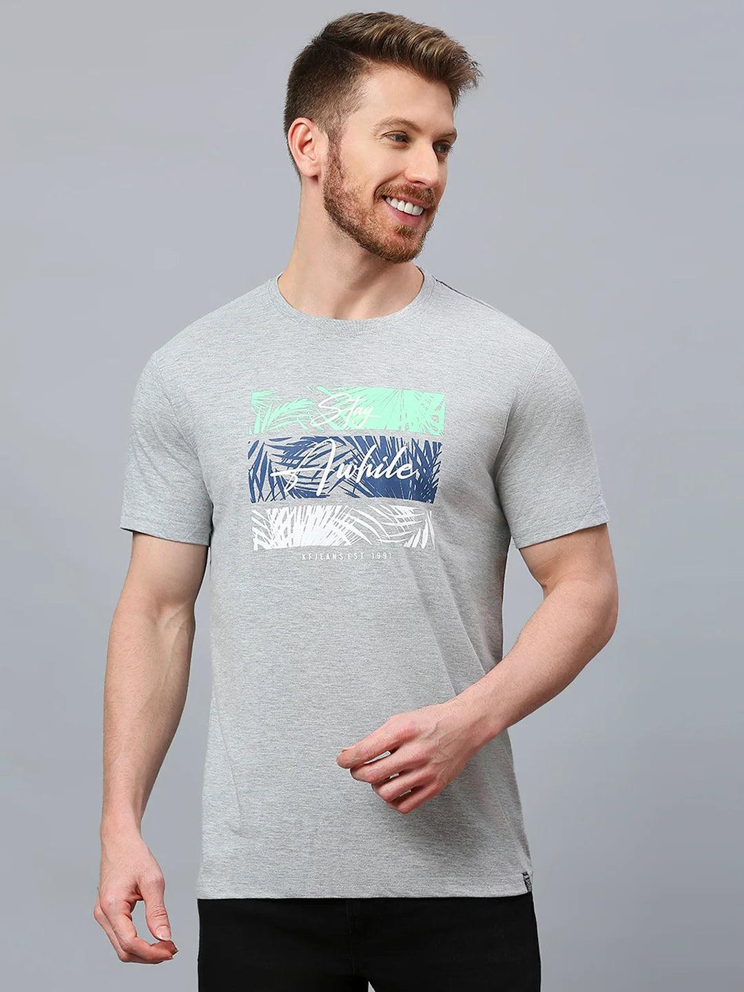 Grey Melange Printed T-Shirt