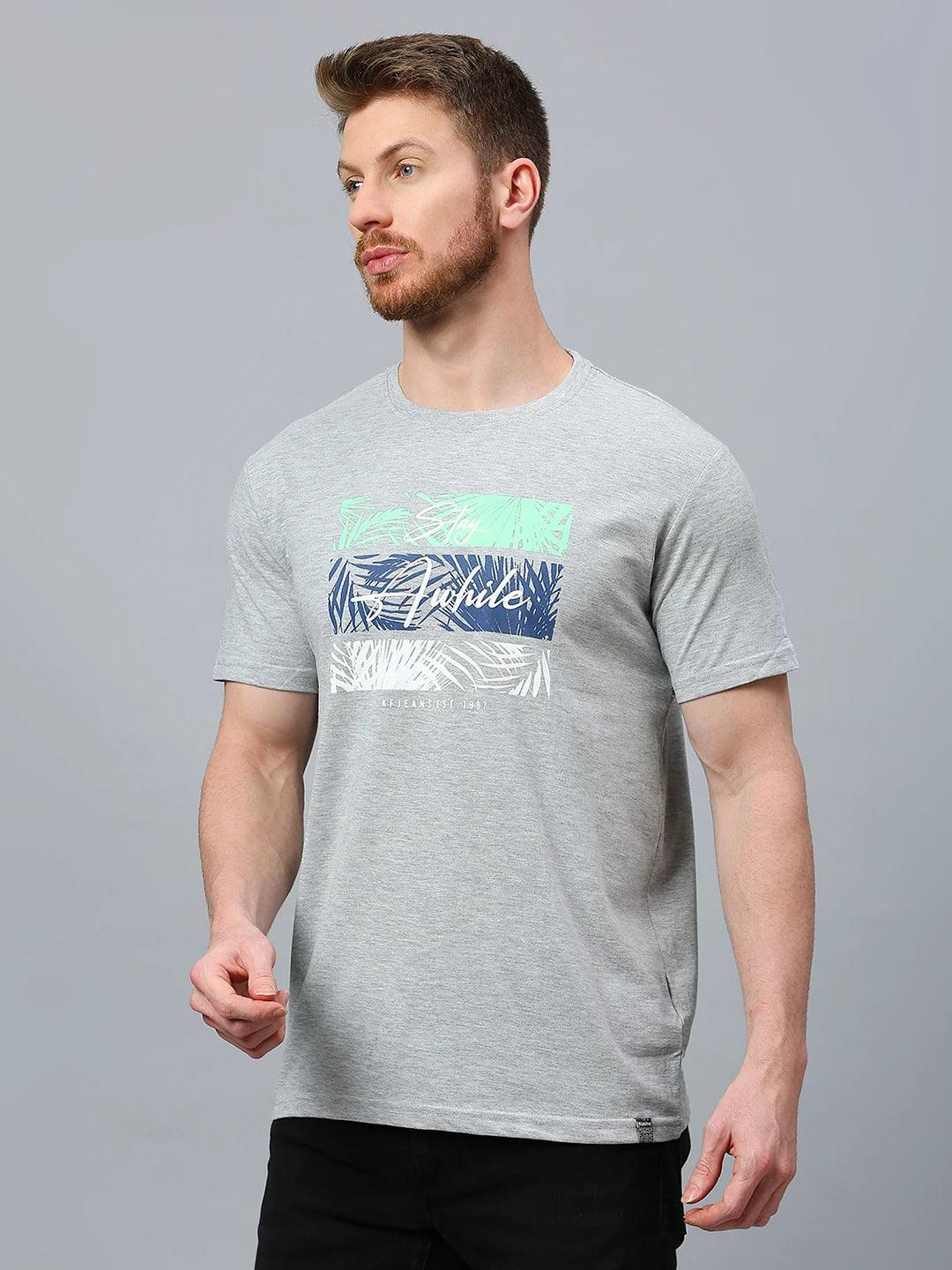Grey Melange Printed T-Shirt