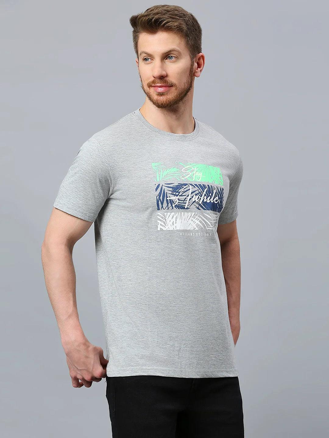 Grey Melange Printed T-Shirt