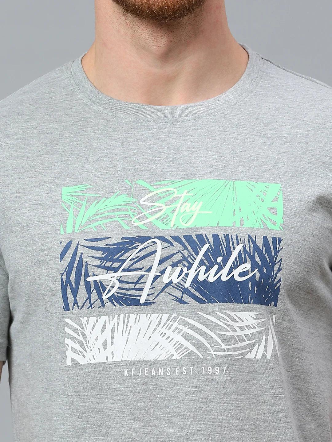 Grey Melange Printed T-Shirt