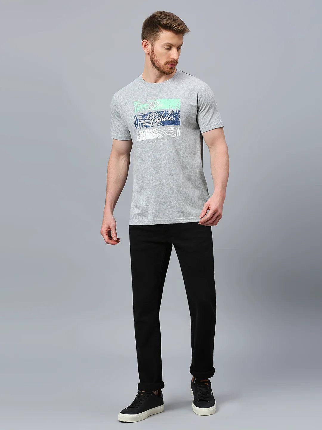 Grey Melange Printed T-Shirt