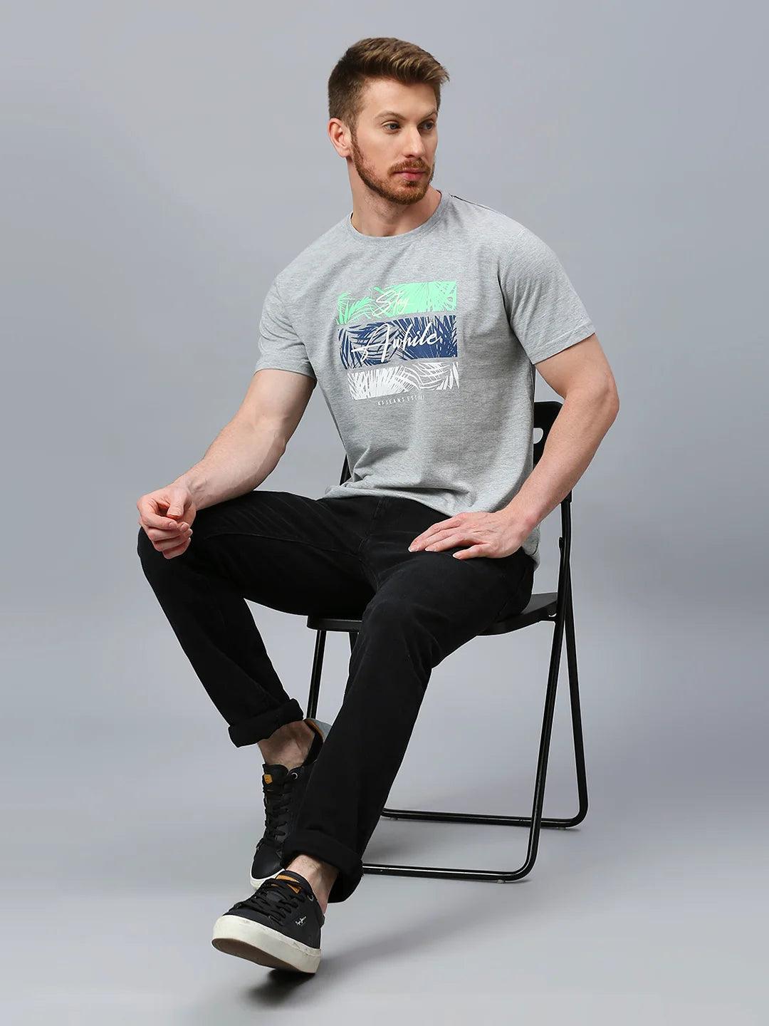 Grey Melange Printed T-Shirt