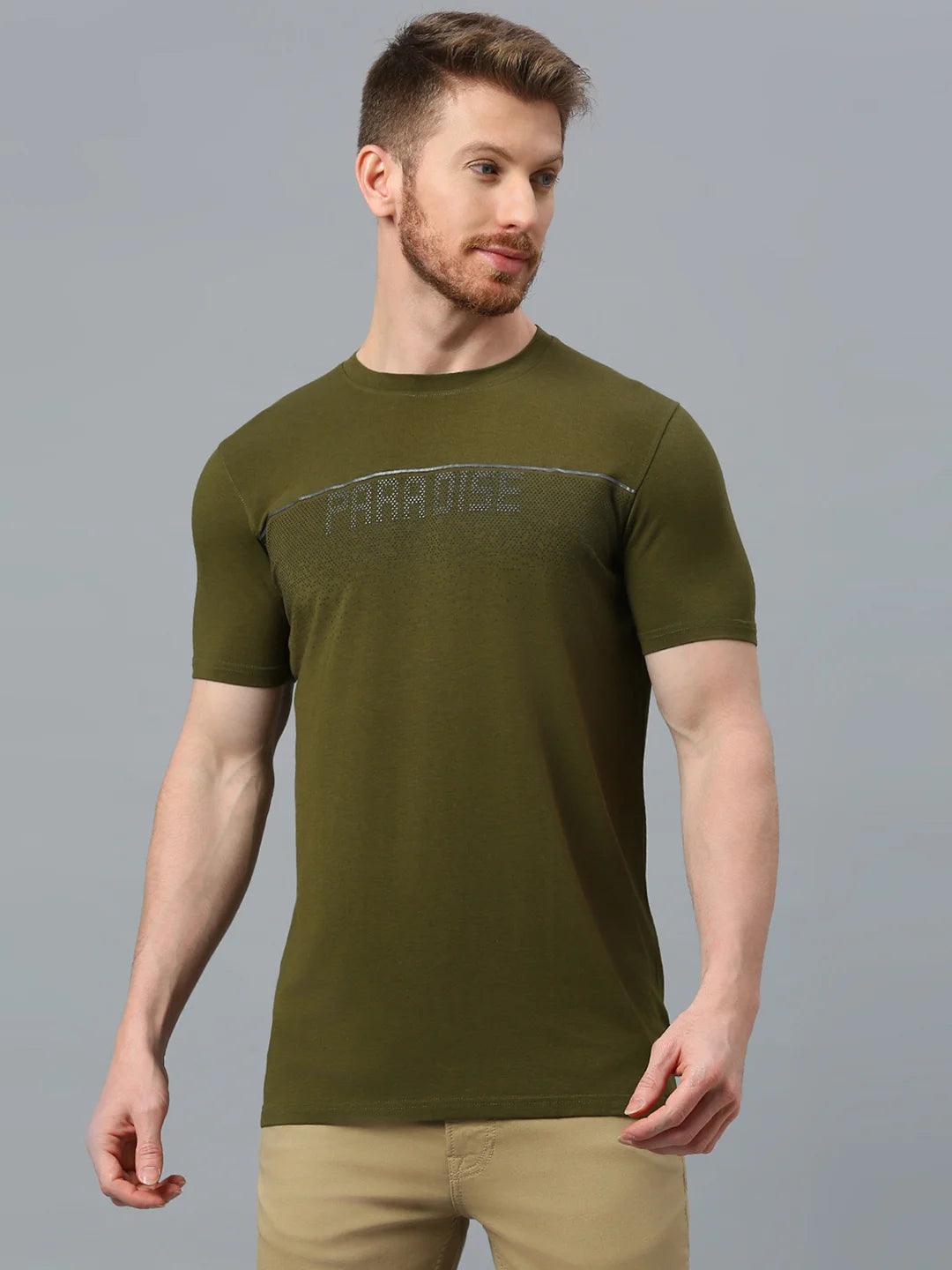 Olive Emboss Printed T-Shirt