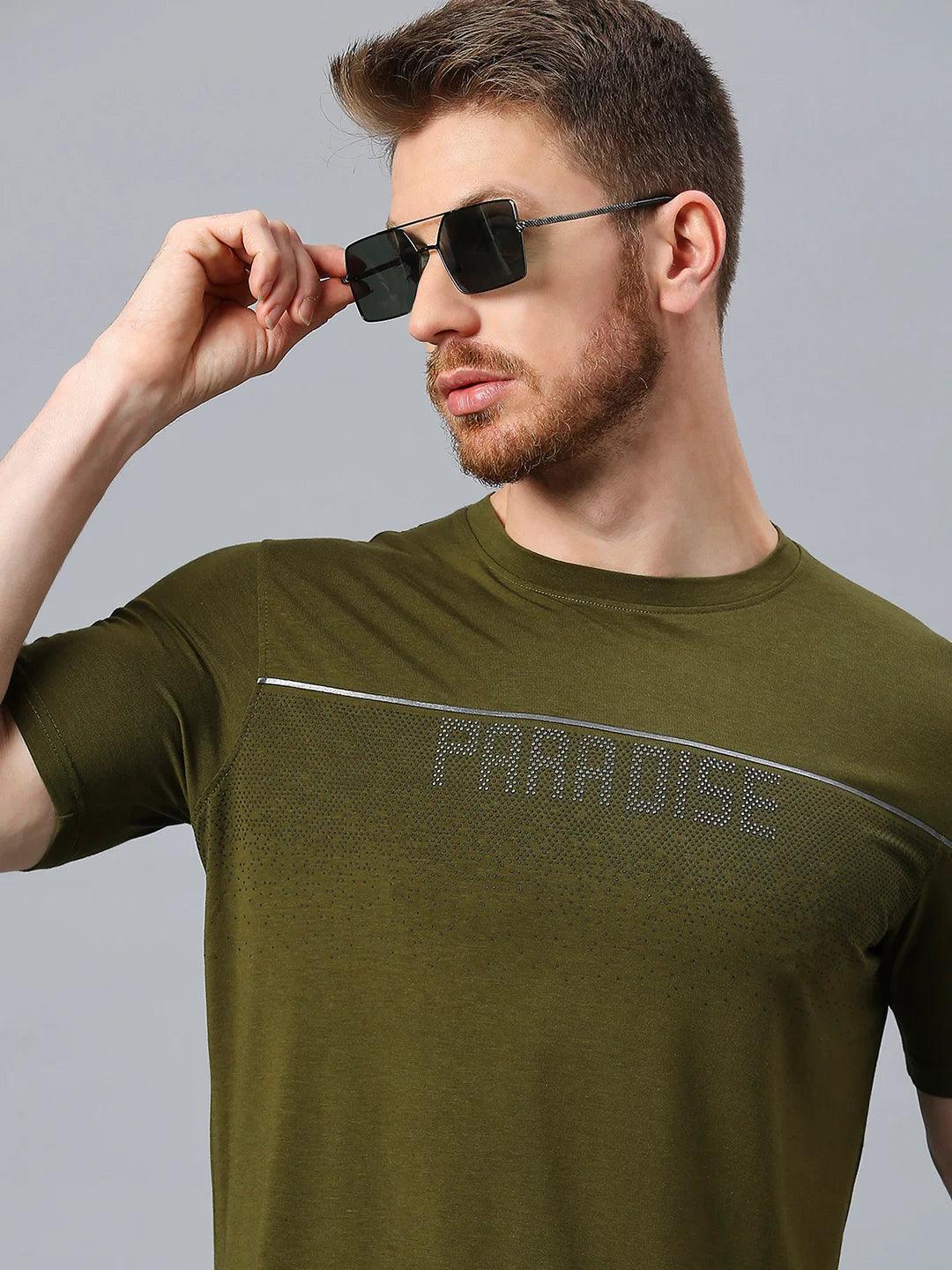 Olive Emboss Printed T-Shirt