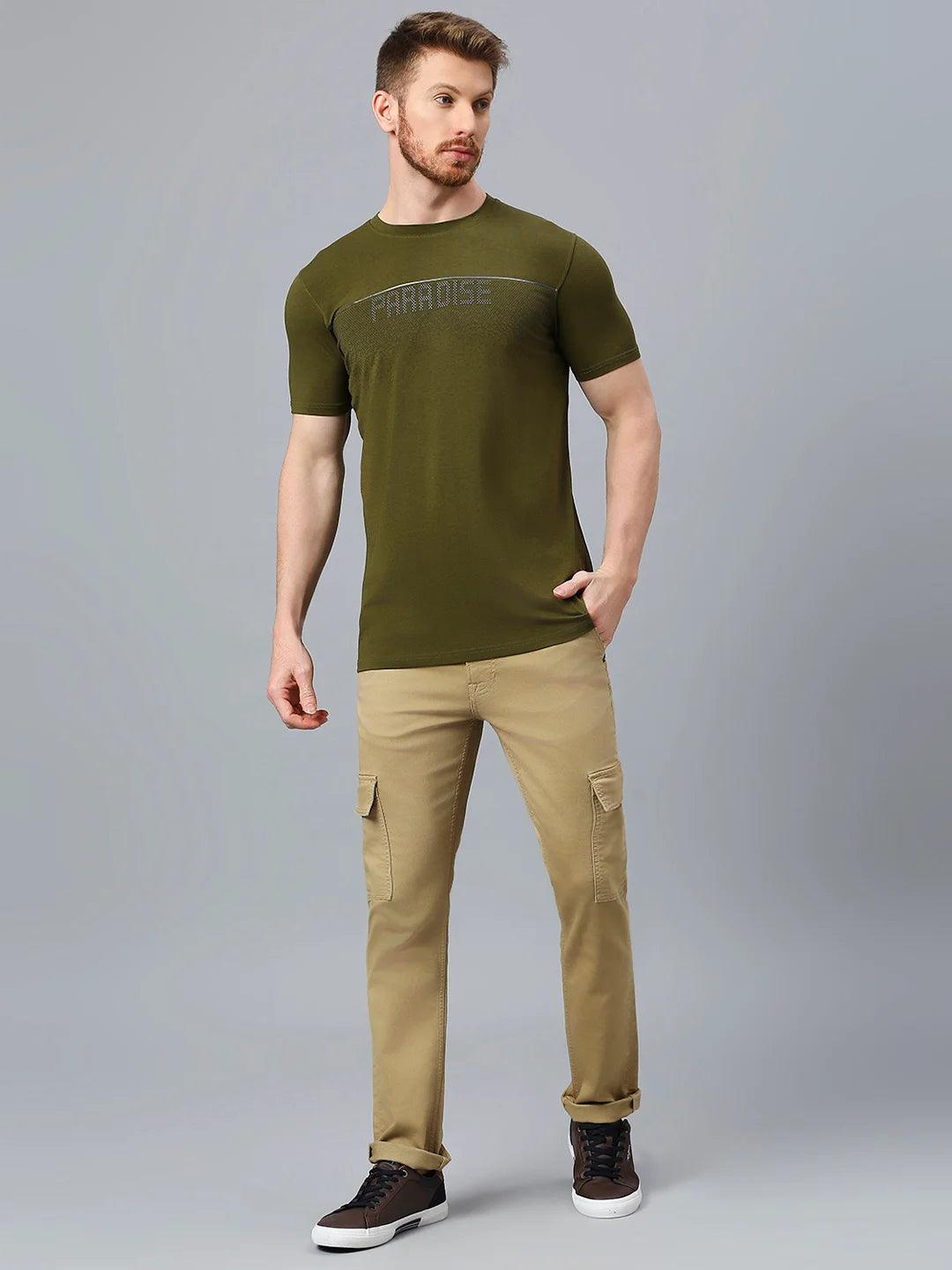 Olive Emboss Printed T-Shirt