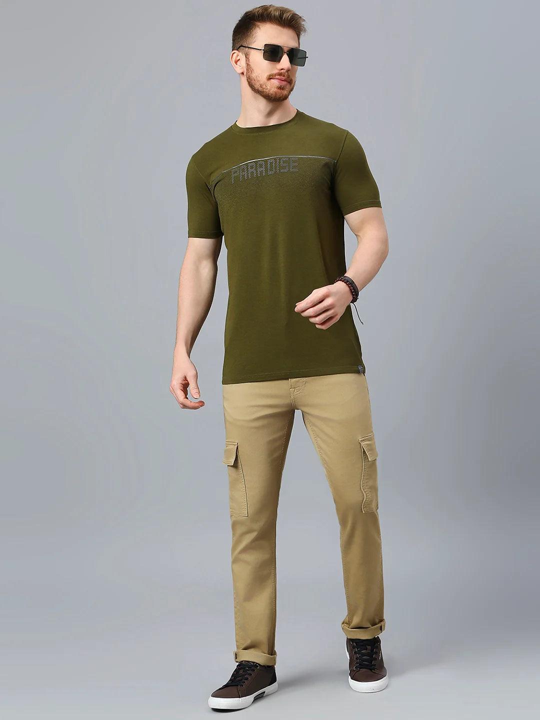 Olive Emboss Printed T-Shirt
