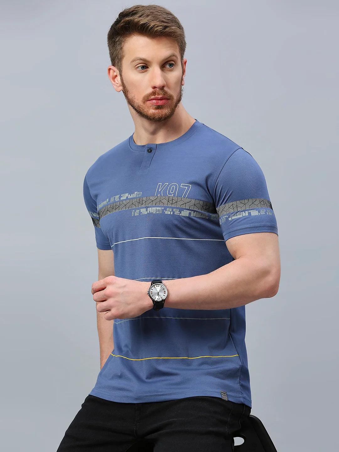 Stripe Code Teal Blue Crew T-Shirt