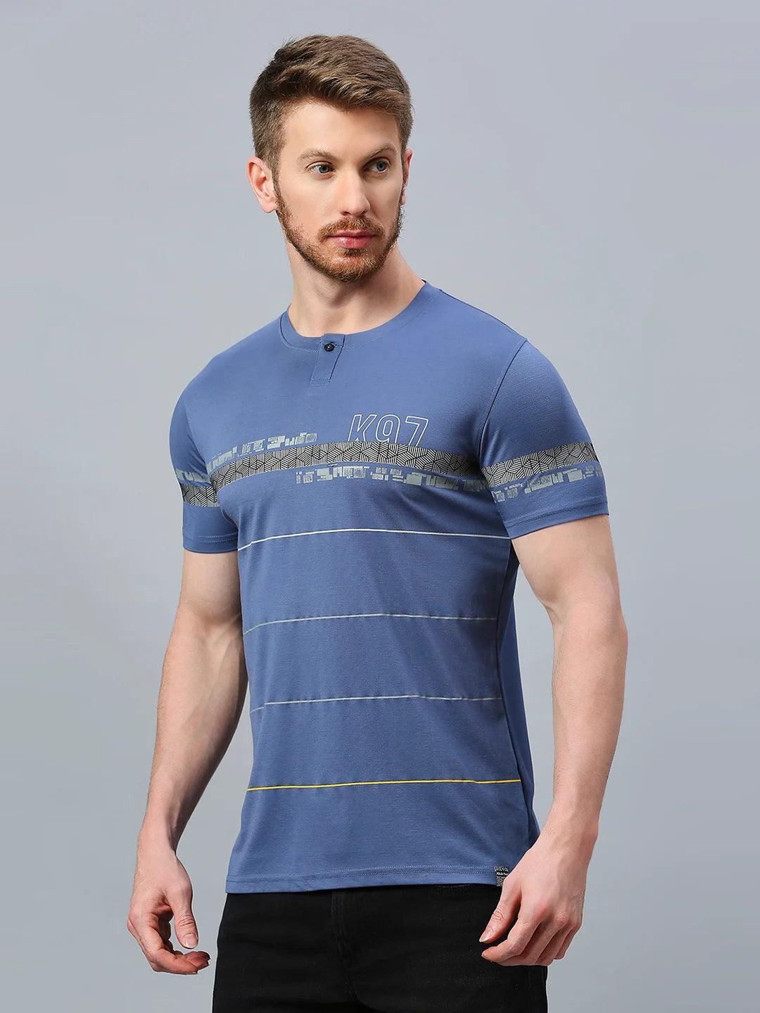 Stripe Code Teal Blue Crew T-Shirt