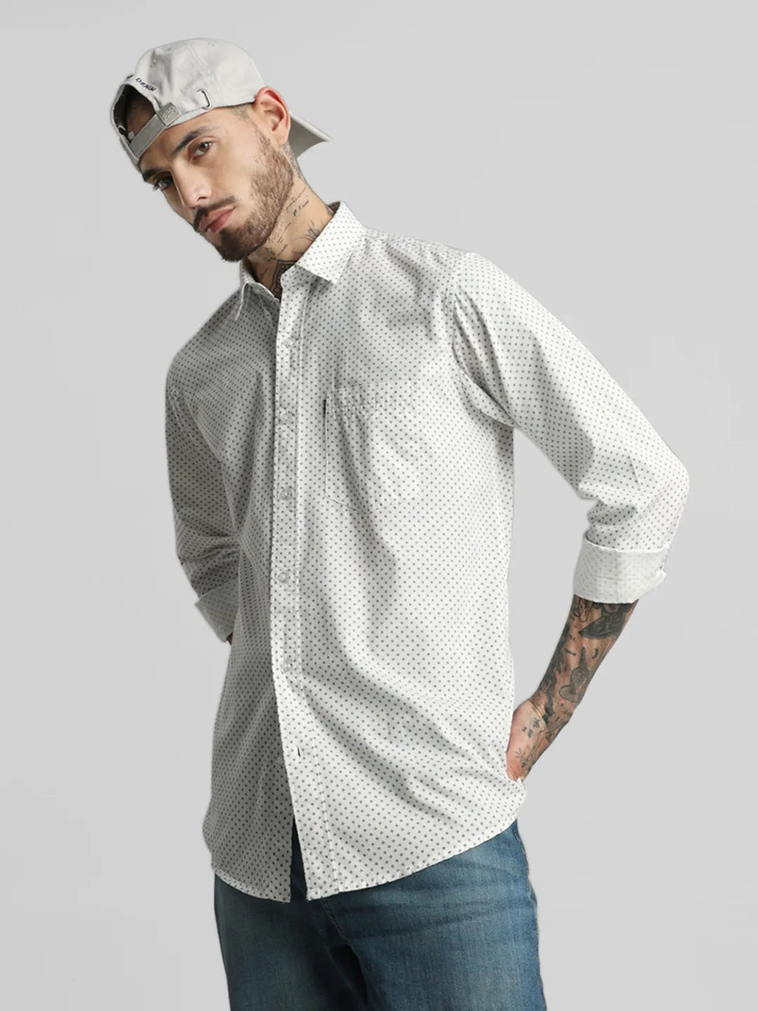 White Slim Printed Shirt