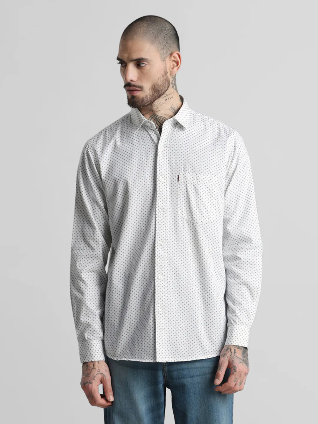 White Slim Printed Shirt