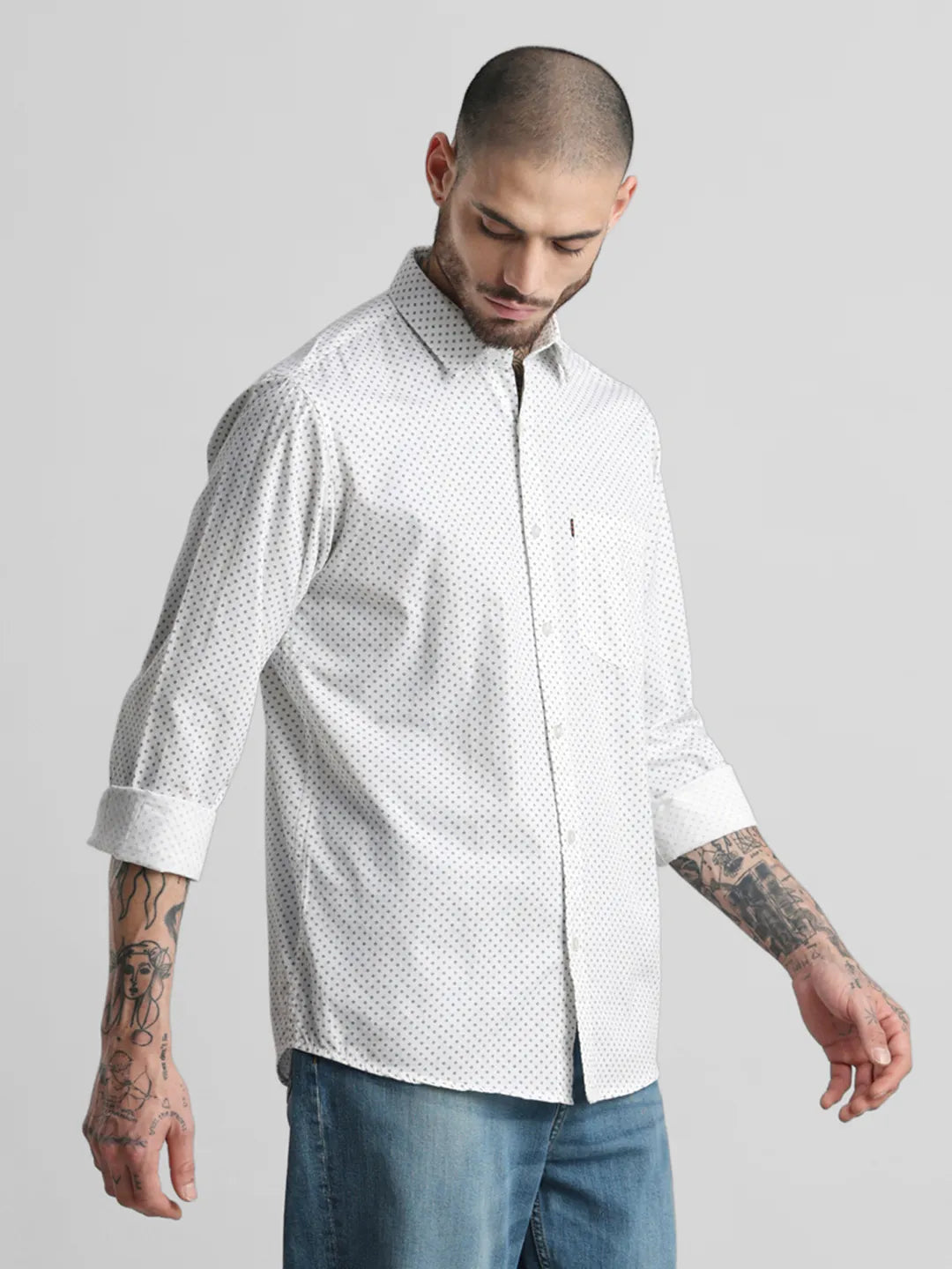 White Slim Printed Shirt