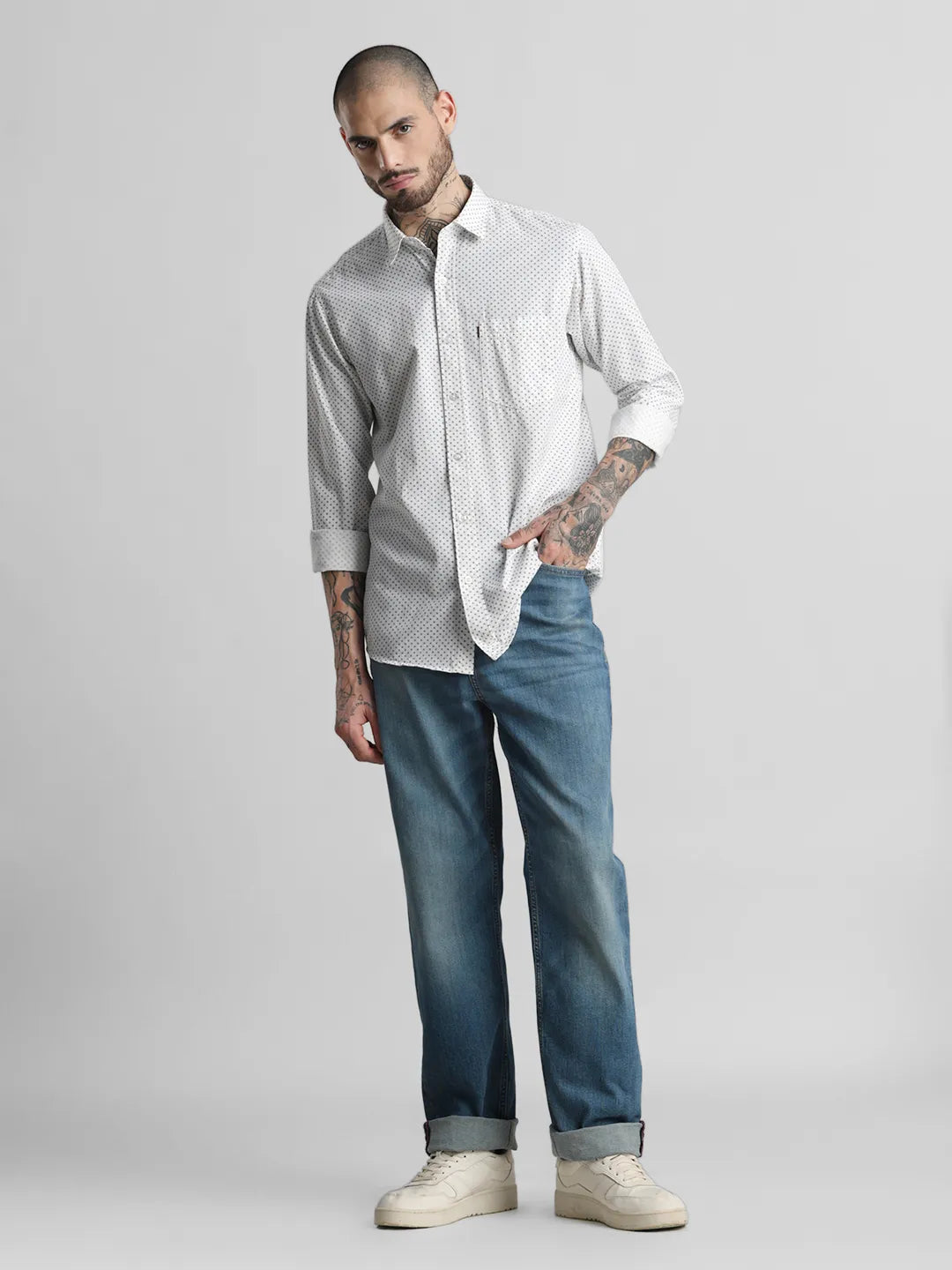 White Slim Printed Shirt