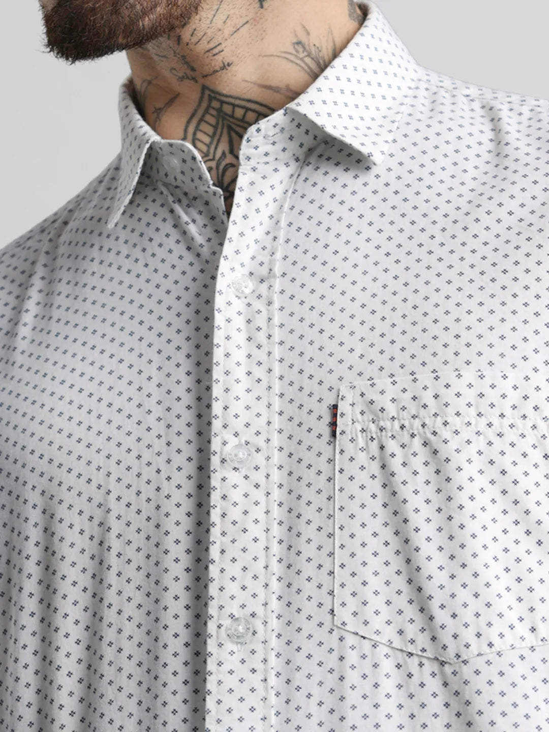 White Slim Printed Shirt