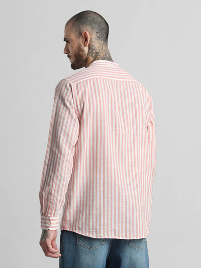 Orange Pure Cotton Striped Shirt