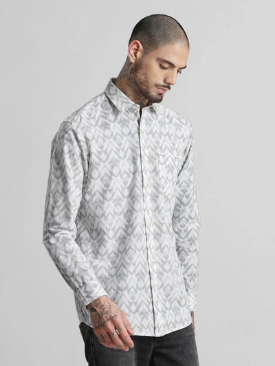 White Grey Printed Shirt
