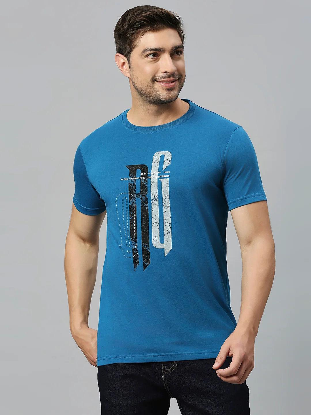 Teal Blue Printed T-Shirt