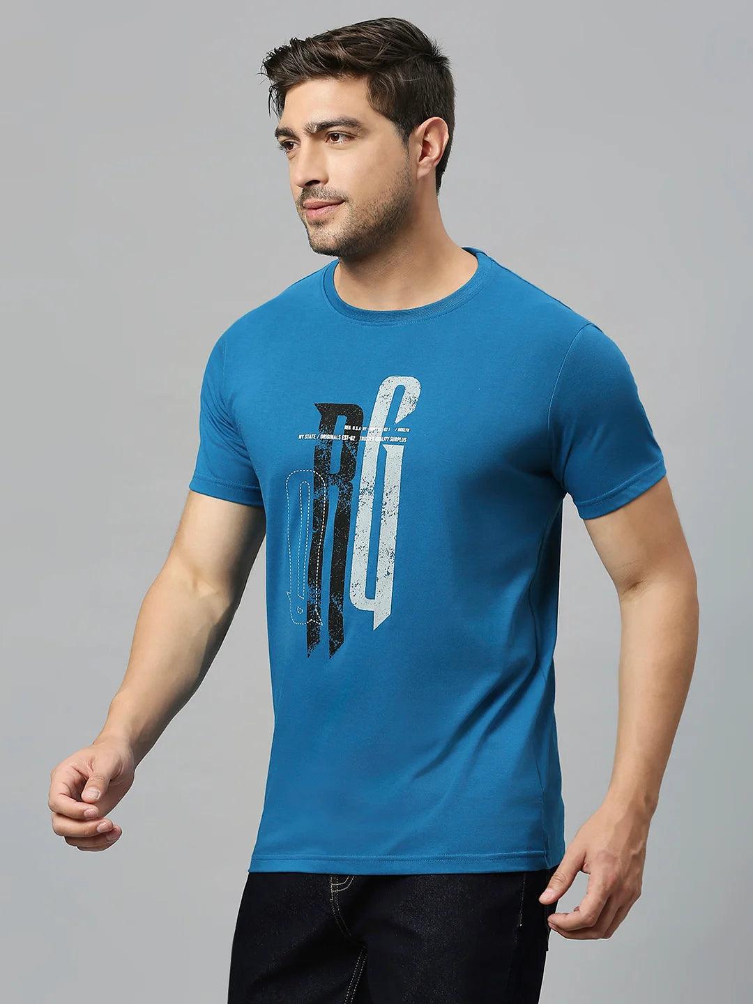 Teal Blue Printed T-Shirt