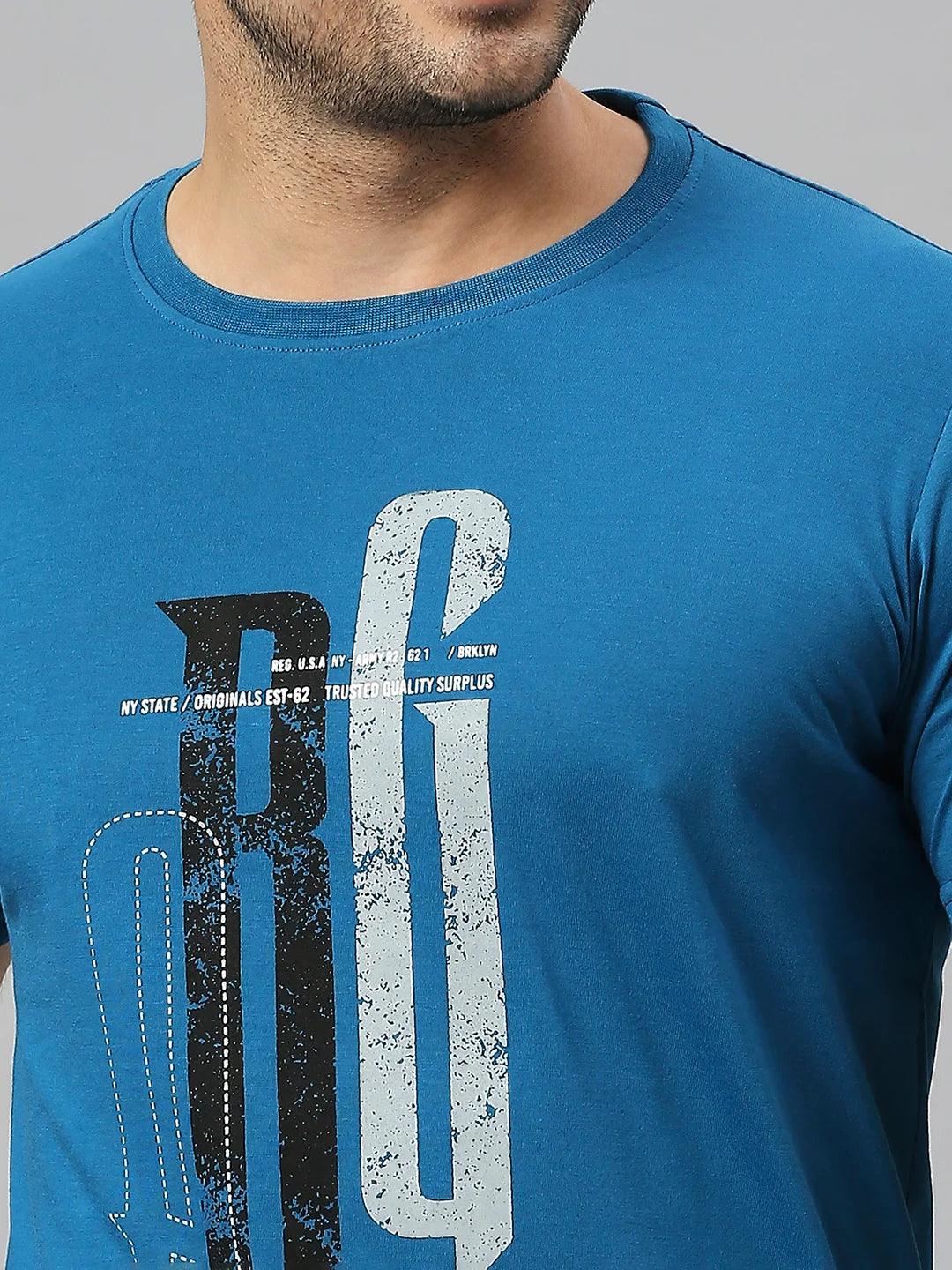 Teal Blue Printed T-Shirt