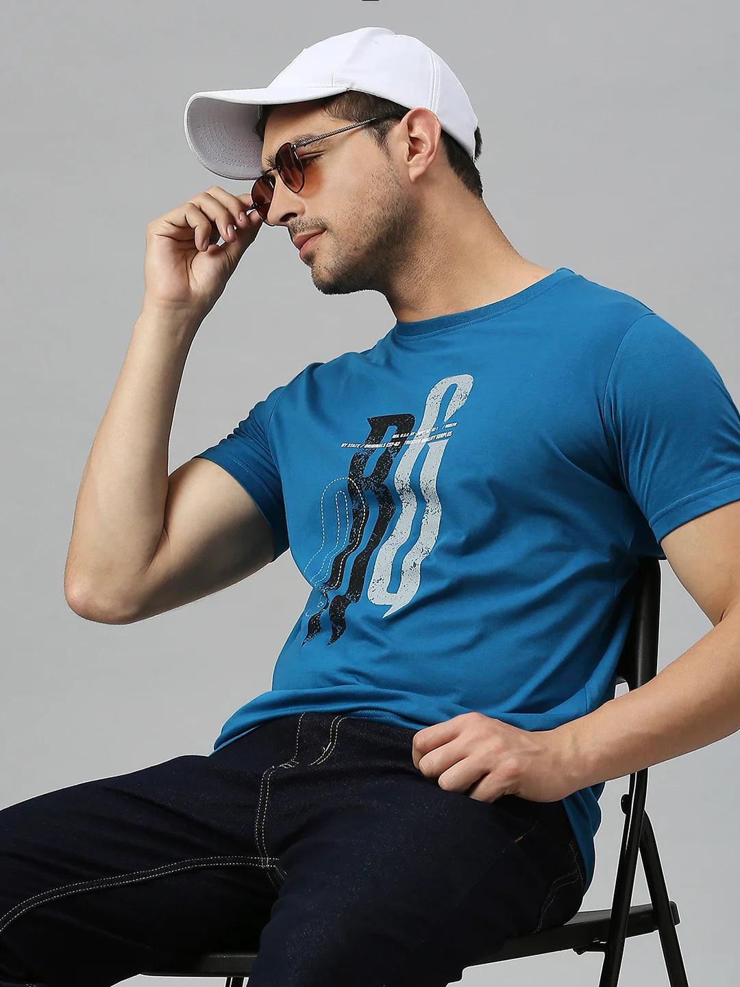Teal Blue Printed T-Shirt