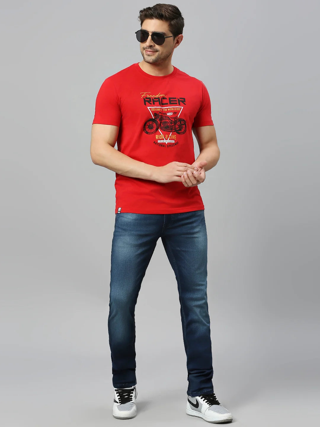 Brick Red Black Regular Fit H/S T-Shirt