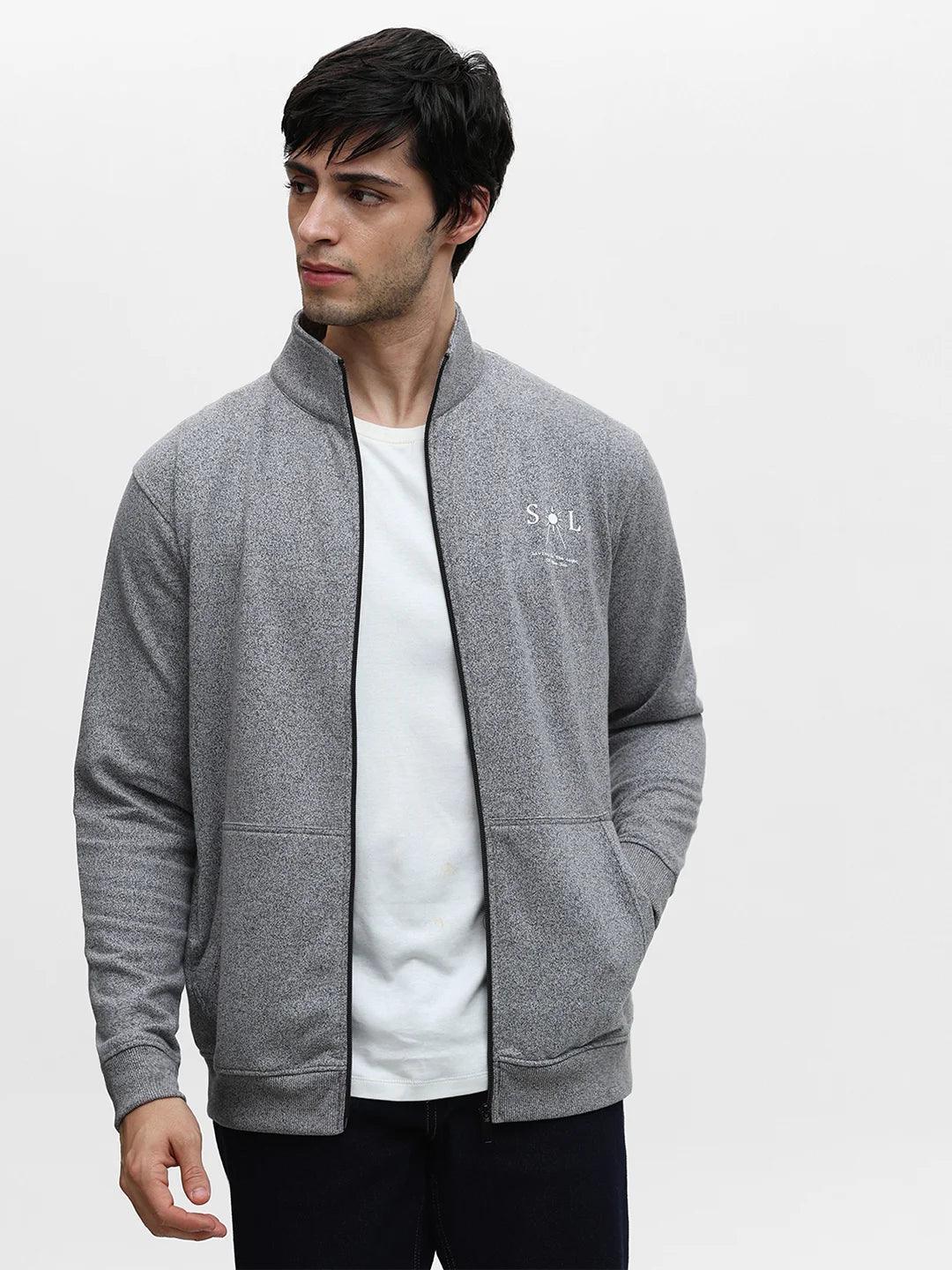 Black Grindle Zipper Solid Sweatshirt