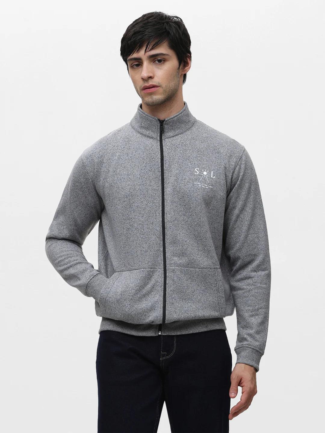 Black Grindle Zipper Solid Sweatshirt