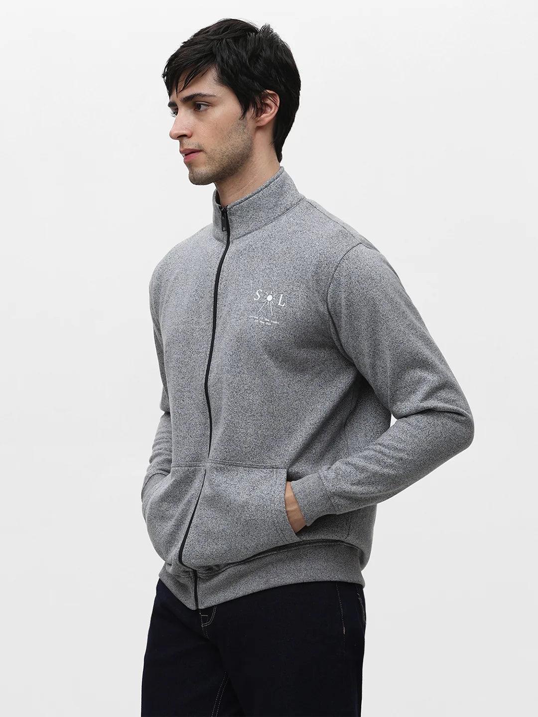 Black Grindle Zipper Solid Sweatshirt