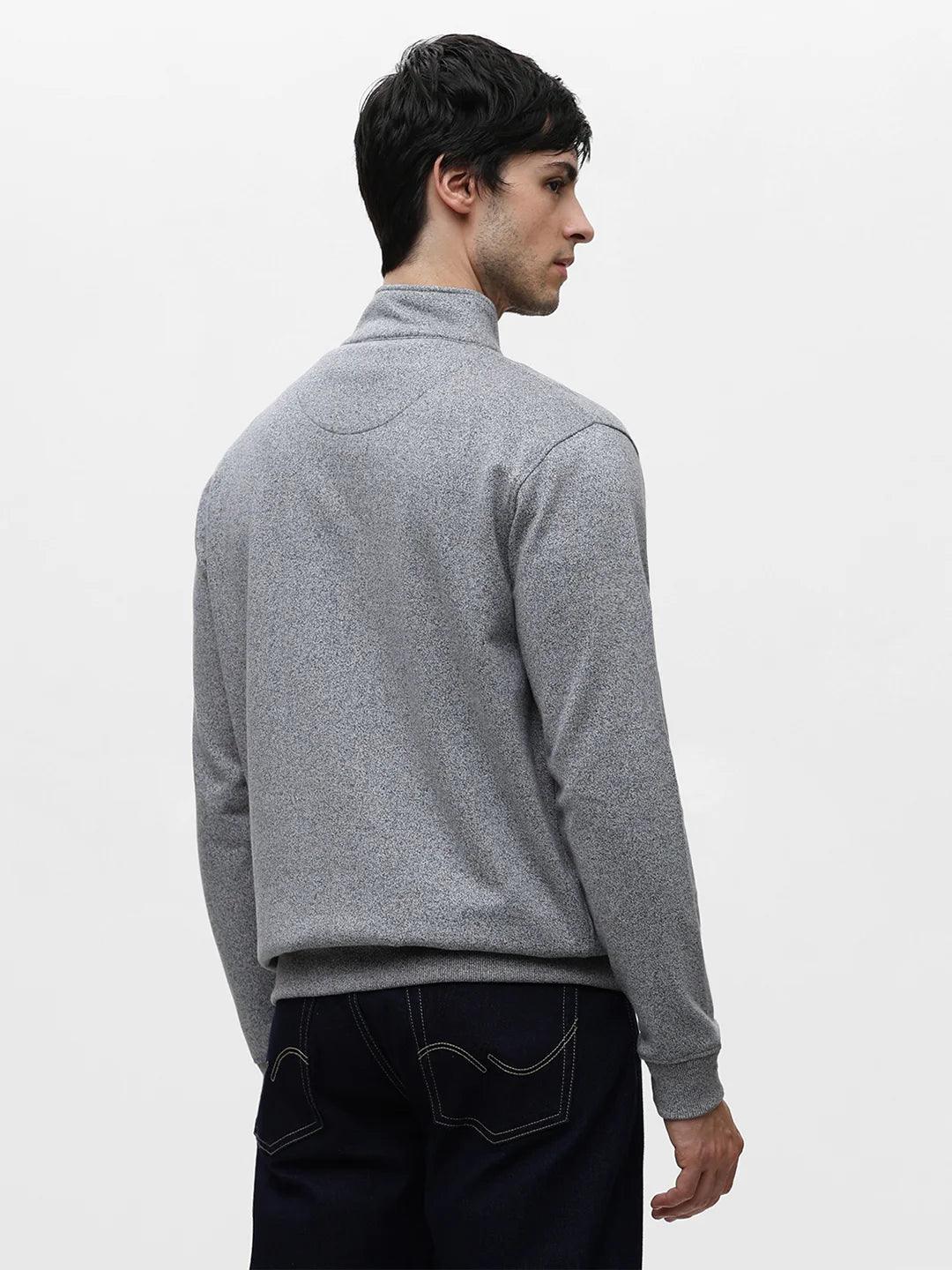 Black Grindle Zipper Solid Sweatshirt