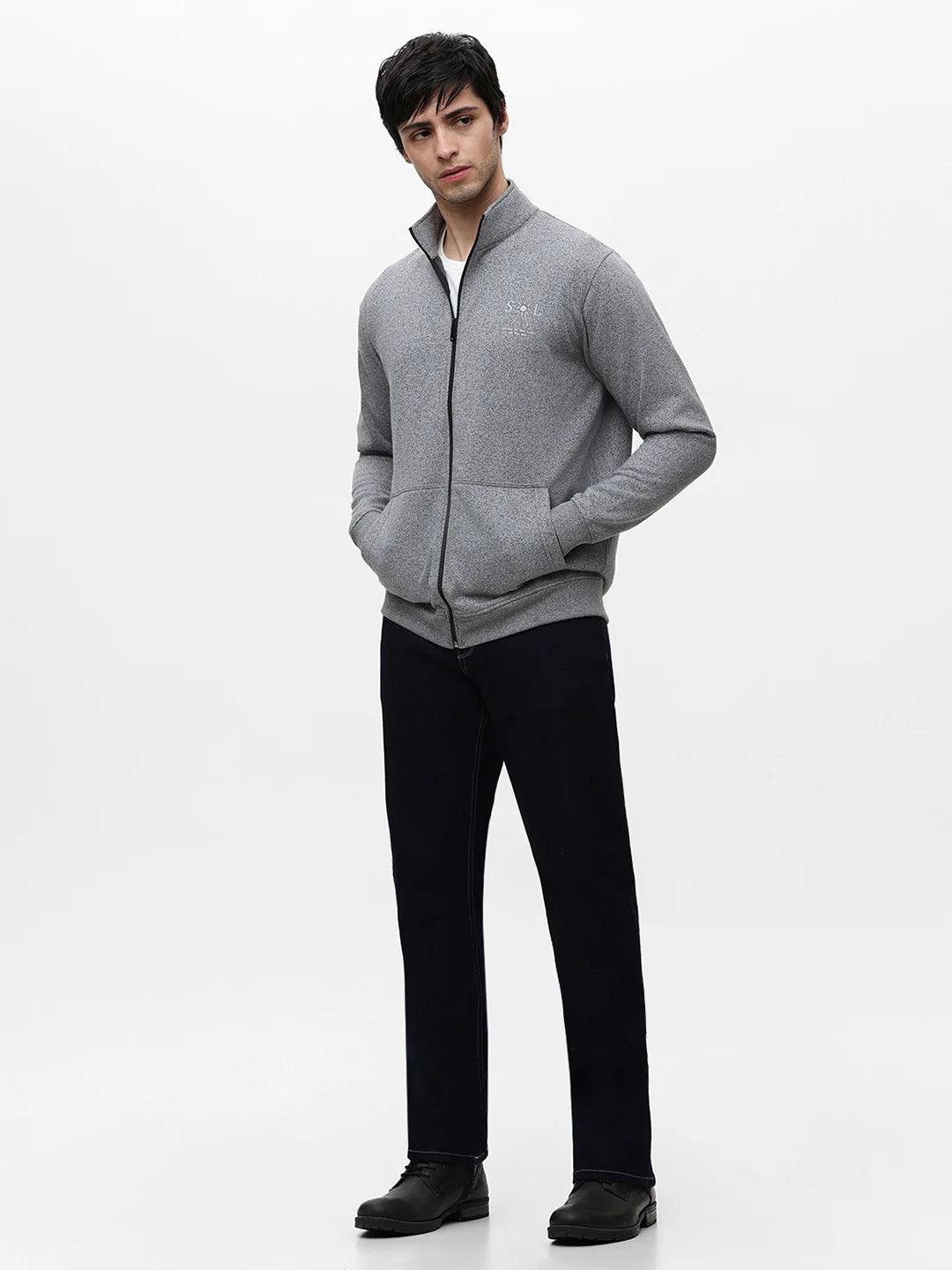 Black Grindle Zipper Solid Sweatshirt