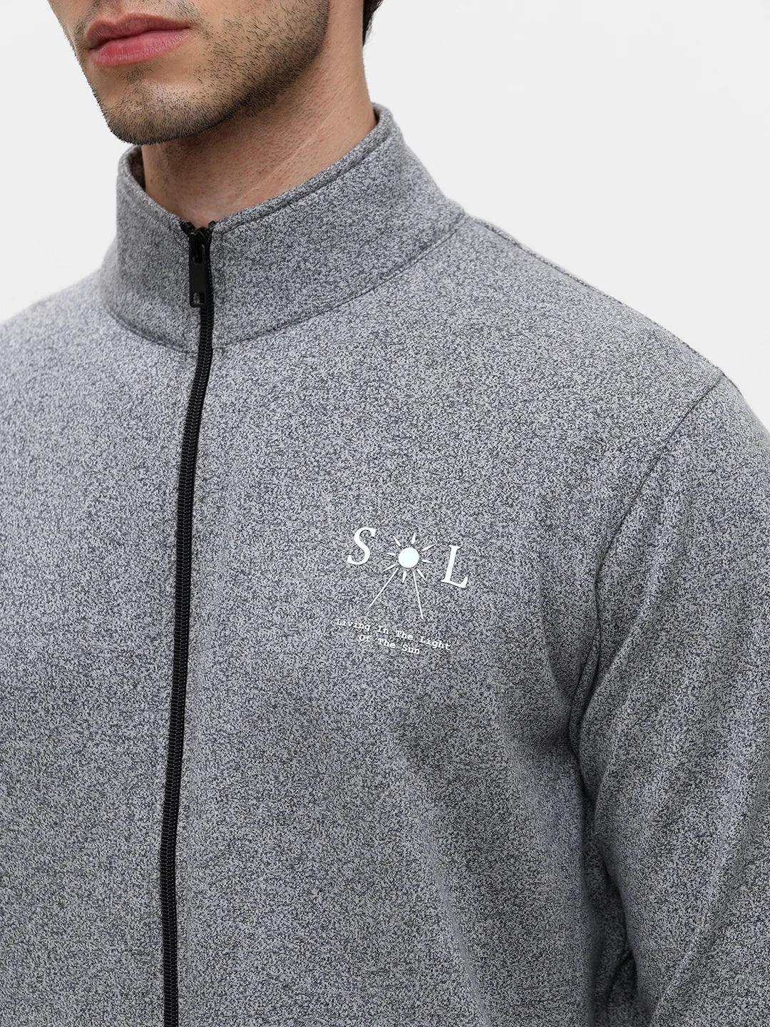 Black Grindle Zipper Solid Sweatshirt