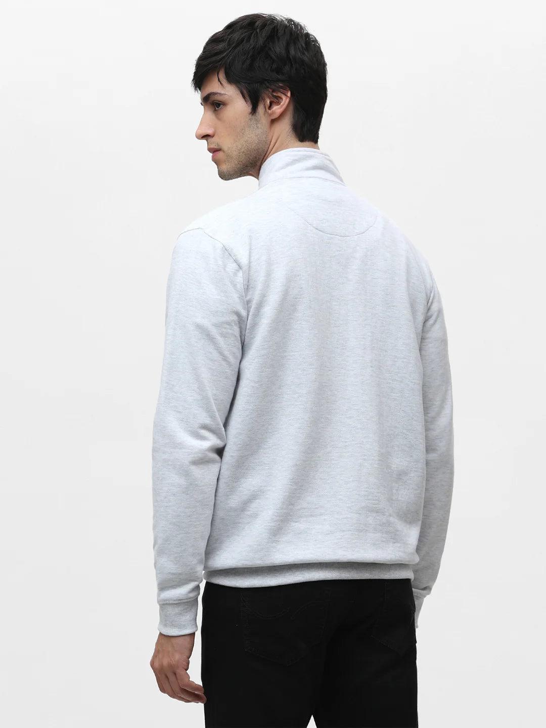 Ecru Melange Zipper Solid Sweatshirt