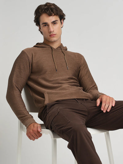 Brown Solid Hooded Sweatshirt