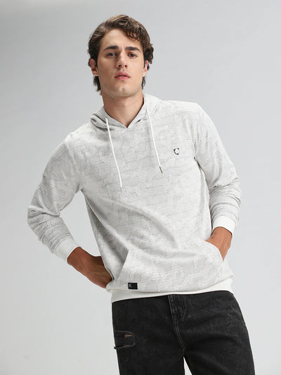 White Black Jaquard hooded Sweatshirt