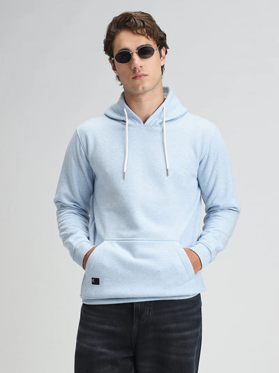 Sky Blue Solid hooded Sweatshirt
