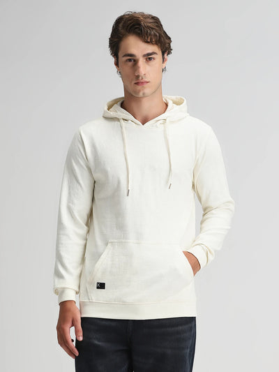 Cream Jaquard hooded Sweatshirt