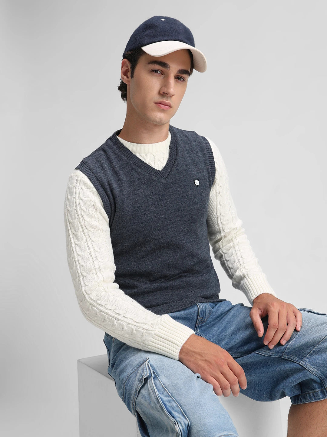 Blue Reversible Solid Sweater