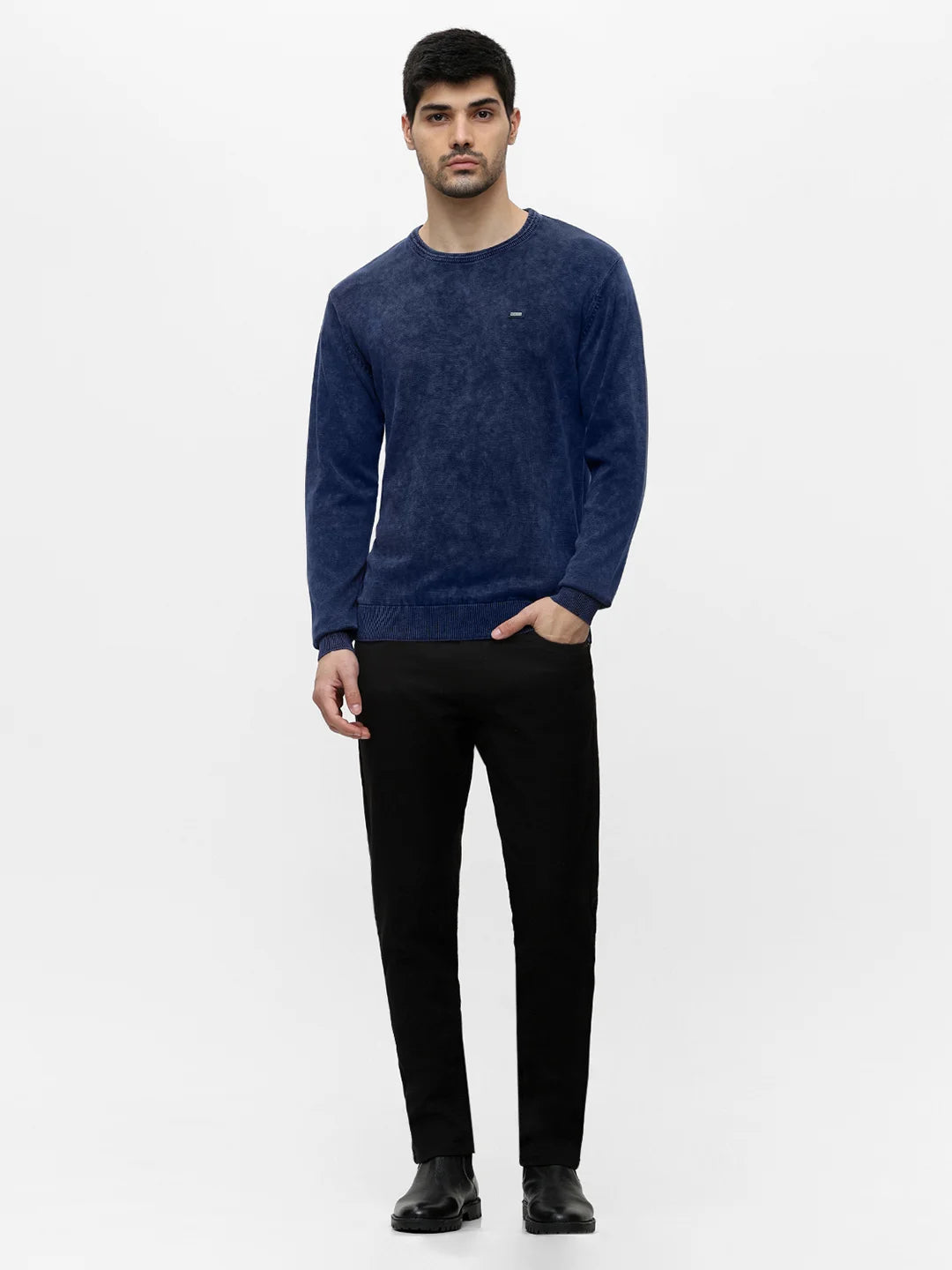 Blue Solid Sweater