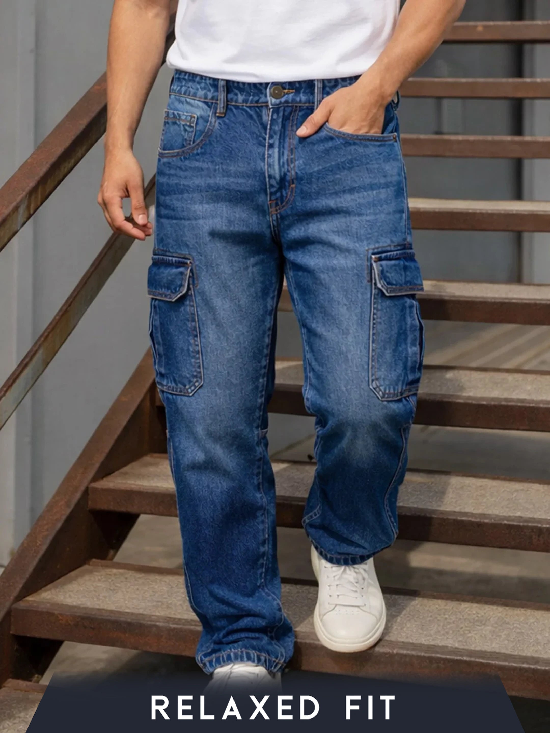 Street Blue Relaxed Fit Denim Cargo
