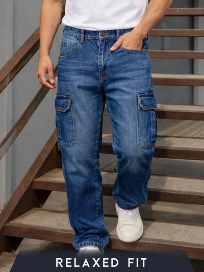 Street Blue Relaxed Fit Denim Cargo