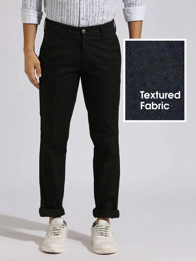 Stretchable Textured Black Chino Pants