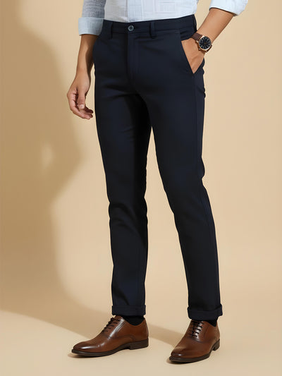 Stretchable Textured Navy Narrow Chino Pants