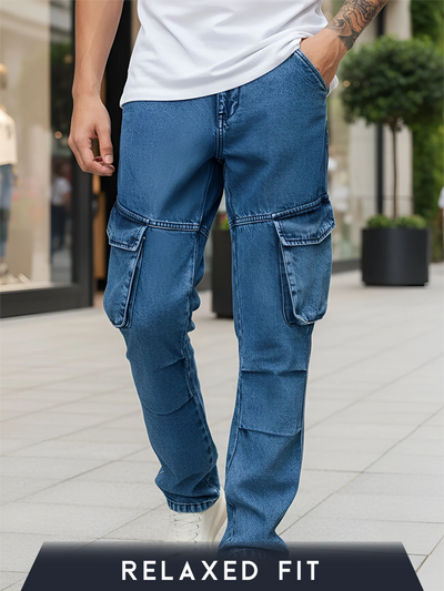 Travel Fire Blue Relaxed Fit Denim Cargo