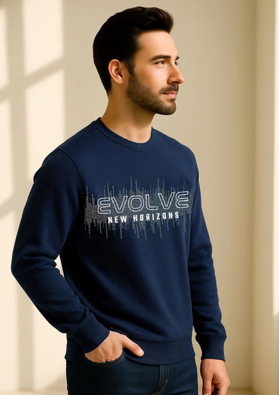Navy Melange Printed Sweatshirt