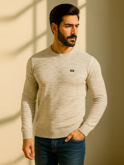 Ecru Grey Melange Jacquard Sweater
