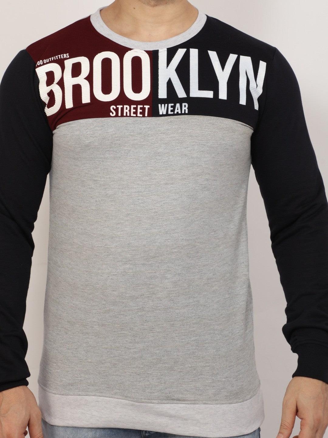 Grey Melange Printed Sweatshirt