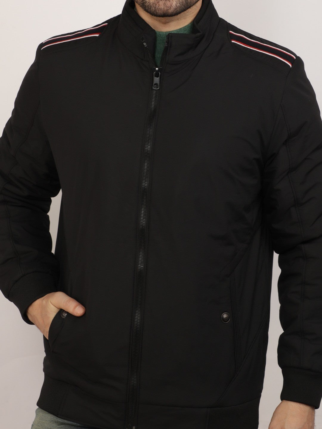 Black Solid Zipper Jacket